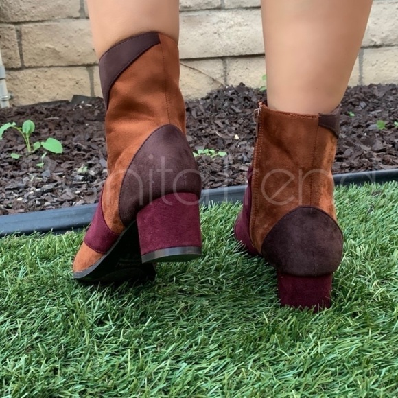 Vegan Suede Color Block Mismatch Ankle Boots - Picture 3 of 5